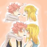  blush couple erinan fairy_tail lucy_heartfilia natsu_dragneel pink_hair pocky pocky_kiss scarf shared_food 