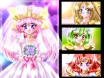  4girls angel_daisy angel_lily angel_peach angel_salvia blue_eyes bouquet bridal_veil brown_eyes brown_hair choker circlet dress flower green_hair hanasaki_momoko happy long_hair multiple_girls pink_hair purple_eyes purple_rose red_hair redhead rose scarlet_ohara short_hair sparkle tamano_hinagiku tanima_yuri veil violet_eyes wedding_dress wedding_peach yukinyan 