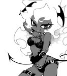  arm_up breasts chibi choker cleavage demon_girl demon_tail drawr fang horns long_hair midriff monochrome panty_&amp;_stocking_with_garterbelt scanty scanty_(psg) tail 
