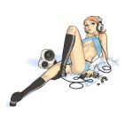  bikini cleavage feet headphones kaieda_hiroshi kneehighs long_legs panties socks swimsuit under_boob 