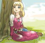  blue_eyes bracelet hakobe_(ichiru) jewelry long_hair nintendo pointy_ears princess_zelda sitting skyward_sword smile the_legend_of_zelda tree 