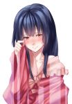  bare_shoulders black_hair blush dress face hands happy_tears highres houraisan_kaguya lips long_hair off_shoulder red_dress red_eyes ruuto_(sorufu) smile solo sorufu tears touhou wiping_tears 