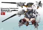  1girl armor battleship bismarck chain chains eyepatch female german gloves gun hat kriegsmarine mecha_musume medal military military_uniform nazi_war_ensign ogitsune_(ankakecya-han) original personification pocket_watch ship solo swastika swimsuit swimsuit_under_clothes text thighhighs translated uniform war watch weapon world_war_ii 