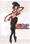  90s bakuretsu_hunters boots breast_hold breasts chocolate_misu cover crossed_arms dominatrix dvd_cover earrings garrote gloves gotou_keiji hat high_heels jewelry legs logo long_hair long_legs midriff official_art pants peaked_cap red_hair redhead scan shoes smile solo thighs title_drop vest 