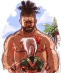  1boy 1girl backboob beard breasts chest_hair confrontation crop_top dark_skin facial_hair flower hair_flower hair_ornament hairlocs height_difference jeffry_mcwild nipples ponytail size_difference sketch vanessa_lewis virtua_fighter white_hair 