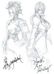  armor bust hair_over_one_eye isabella_valentine kawano_takuji lips monochrome multiple_girls namco natsu_(soul_calibur) natsu_(soulcalibur) official_art pauldron pauldrons signature sketch soul_calibur soul_calibur_v soulcalibur soulcalibur_v 