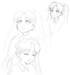  closed_eyes drawfag eyes_closed face fate/stay_night fate/zero fate_(series) hair_bow lineart monochrome tohsaka_rin toosaka_rin twintails work_in_progress young 