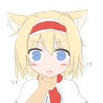  alice_margatroid animal_ears blonde_hair blue_eyes blush cat_ears catgirl chin_stroking chin_tickle hairband hand_to_chin kemonomimi_mode nekomimi open_mouth pet_the_catgirl petting shize_(coletti) short_hair solo touhou xyxy0707 