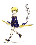  blonde_hair bob_cut bow_(weapon) cross-laced_footwear dress eirene_(oniro) elbow_gloves flat_chest flat_color gloves high_heels highres magical_girl oniro original pas_(paxiti) rough shoes sketch solo strapless_dress weapon 