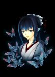  blue_eyes blue_hair butterfly butterfly_ears fhalei headdress japanese_clothes kimono long_hair original solo wing_ears 