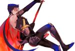  alternate_costume bare_shoulders blue_hair earrings fate/stay_night fate_(series) gae_bolg jewelry lancer long_hair male polearm ponytail red_eyes sanbonzakura solo spear weapon 