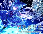  blue blue_eyes blue_hair bow cirno dress embellished_costume flower hair_bow ice karlwolf perfect_cherry_blossom short_hair smile snow solo touhou 