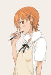  hair_ornament hairpin inami_mahiru mura_(kanojo_no_oukoku) orange_hair pen short_hair waitress working!! 