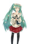  aqua_eyes aqua_hair corset flower green_eyes green_hair hair_flower hair_ornament hatsune_miku head_wreath long_hair nakasima-syouta open_mouth pantyhose simple_background skirt solo twintails very_long_hair vocaloid 