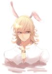  acaallodola animal_ears bad_id barnaby_brooks_jr blonde_hair bunny_ears glasses green_eyes jacket jewelry kemonomimi_mode male necklace red_jacket solo tiger_&amp;_bunny 