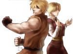  1girl art_of_fighting blonde_hair blue_eyes brown_eyes dougi fingerless_gloves gi gloves king_(snk) king_of_fighters ryou_sakazaki ryuuko_no_ken sakazaki_ryo sakazaki_ryou sash short_hair sleeveless snk solo steward_b vest 