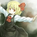  blonde_hair dress_shirt hair_ribbon looking_back mizuno_(okn66) okn66 orange_eyes outstretched_arms ribbon rumia shirt short_hair skirt skirt_set solo spread_arms the_embodiment_of_scarlet_devil touhou vest youkai 