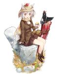  alternate_costume animal animal_ears bare_legs bird breasts brown_eyes casual crow crumbs eating efe food food_on_face hat inubashiri_momiji looking_at_viewer mushroom nature scarf shameimaru_aya shameimaru_aya_(crow) sitting skirt skirt_lift solo stone tail tokin_hat touhou wolf_ears wolf_tail 