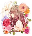  1girl brown_hair closed_eyes flower highres long_hair original profile solo wakatsuki_you 