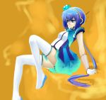  absurdres aoki_lapis blue_eyes blue_hair diamond gloves hair_ornament highres i-style_project leaning_back long_ponytail pas_(paxiti) ponytail sitting sketch skirt solo thigh-highs thighhighs tourmaline vocaloid white_legwear 