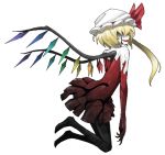  bare_shoulders blonde_hair bow dress flandre_scarlet hat hat_bow mazeran pantyhose persona red_dress side_ponytail smirk solo the_embodiment_of_scarlet_devil touhou transparent_background vampire wings 