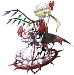  &gt;_&lt; :x bare_shoulders bat_wings blonde_hair blue_hair bow chain chains cowering cuffs dress expressive_clothes flandre_scarlet hat hat_bow lavender_hair mazeran multiple_girls persona red_dress remilia_scarlet siblings side_ponytail sisters smirk spikes touhou transparent_background vampire wheel white_dress wings 
