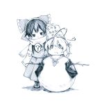  ? bucket chibi earmuffs fang hakurei_reimu monochrome multiple_girls perfect_cherry_blossom rumia scarf snowman takeuma the_embodiment_of_scarlet_devil touhou youkai 