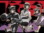  2boys animal_ears asakura_tae bag black_cat black_cat_(animal) black_hair cat cat_ears cat_tail devil_summoner dress gouto hat hat_removed headwear_removed highres kuzunoha_raidou multiple_boys narumi_shouhei necktie notepad purse sword tail tsuki_wani weapon 