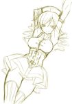  arms_up breasts corset detached_sleeves drill_hair graphite_(medium) hat highres kokutou-kuiuti large_breasts magical_girl mahou_shoujo_madoka_magica mixed_media monochrome sketch skirt slender_waist smile solo stretch thigh-highs thighhighs thighs tomoe_mami traditional_media twin_drills yellow zettai_ryouiki 