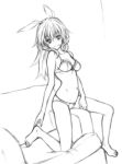  animal_ears bare_legs barefoot bra breasts bunny_ears charlotte_e_yeager cleavage couch derivative_work graphite_(medium) highres kokutou-kuiuti lingerie long_hair looking_at_viewer mixed_media monochrome navel panties seductive_smile sketch smile solo straddle strike_witches traditional_media underwear underwear_only 