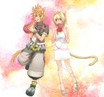  animal_ears blonde_hair blue_eyes cat_ears dress highres kingdom_hearts namine roxas sandals spirasen sundress tail wristband yarn 