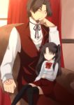  1boy 1girl age_difference black_legwear brown_hair command_spell couch facial_hair fate/stay_night fate/zero fate_(series) father_and_daughter father_and_daughtter goatee hair_ribbon long_hair nap ribbon sitting sitting_in_lap sitting_on_lap sitting_on_person sleeping thigh-highs thighhighs tohsaka_rin tohsaka_tokiomi toosaka_rin toosaka_tokiomi vest waistcoat yomogi_(kapuchi) zettai_ryouiki 