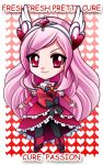  bad_id black_legwear character_name chibi choker cure_passion fresh_precure! frills head_wings heart higashi_setsuna long_hair magical_girl pantyhose pink_hair precure red_eyes shoes smile solo tiara title_drop yuricyan 