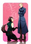  ^_^ animal_ears black_hair blonde_hair blue_eyes blush closed_eyes dog_ears dog_tail elbow_gloves eyes_closed fate/stay_night fate/zero fate_(series) gloves heart heart_of_string kayneth_archibald_el-melloi kemonomimi_mode lancer_(fate/zero) male multiple_boys sano_(kabe_03) tail 