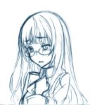  bangs blunt_bangs bust clenched_hand face glasses highres kokutou-kuiuti long_hair monochrome perrine_h_clostermann sketch solo strike_witches tears 