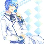 blue_eyes blue_hair blue_rose flower formal kaito male project_diva project_diva_2nd renta rose smile solo suit vocaloid 