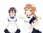  bad_id blue_eyes blush brown_eyes brown_hair charlotte_e_yeager gertrud_barkhorn long_hair maid maid_headdress multiple_girls orange_hair smile strike_witches twintails 