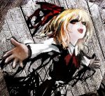  :d azzie_(az_man_studios) blonde_hair bow fang hair_bow hair_ornament open_mouth outstretched_arms red_eyes rumia smile solo teeth the_embodiment_of_scarlet_devil touhou youkai 