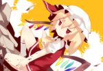  ascot blonde_hair blood flandre_scarlet fuukadia_(narcolepsy) govurin hat kneeling one_knee red_eyes side_ponytail solo the_embodiment_of_scarlet_devil touhou wings 