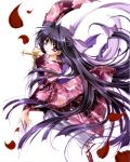  :o absurdres bow copyright_request floral_print foreshortening from_above hair_bow highres japanese_clothes kimono long_hair open_mouth petals purple_eyes purple_hair ryuuga_shou shoes solo sword very_long_hair violet_eyes weapon 