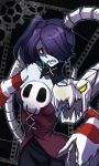  arin_pv arinko_(arin_pv) blue_skin breasts corset detached_collar detached_sleeves dress film film_strip frown hair_over_one_eye leviathan_(skullgirls) long_hair looking_at_viewer monster_girl ponytail prehensile_hair purple_hair red_eyes scar side_ponytail sideboob skull skullgirls solo squiggly_(skullgirls) squigly_(skullgirls) stitched_mouth stitches twintails zombie 