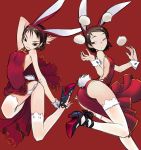  animal_ears arm_up ass bare_shoulders bikini brown_eyes brown_hair bunny_ears bunny_tail china_dress chinese_clothes cross-laced_footwear fake_animal_ears food hairband high_heels highres juggling lace lace-trimmed_thighhighs multiple_girls nakamura_tetsuya nikuman original panties pantyshot red_background shoes short_hair side-tie_bikini side-tie_panties simple_background smile swimsuit tail thigh-highs thighhighs underwear white_legwear white_panties wink wrist_cuffs 