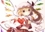  ascot blonde_hair blush flandre_scarlet hat hat_ribbon heart highres looking_at_viewer midriff open_mouth outstretched_arms outstretched_hand red_eyes ribbon shirt short_hair side_ponytail skirt skirt_set solo tears tepes the_embodiment_of_scarlet_devil touhou wings wrist_cuffs wrist_ribbon 