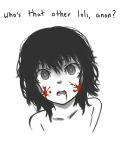  blood blood_on_face collarbone empty_eyes english face highres looking_at_viewer messy_hair monochrome nude original pas_(paxiti) short_hair solo spot_color yandere 