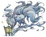  canine closed_eyes fox kitsune kuuneru lamp multiple_tails ninetales no_humans pokemon pokemon_(creature) pokemon_(game) shiny_pokemon simple_background tail white_background winter_ninetails 