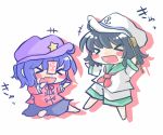  &gt;_&lt; anchor ascot black_hair blue_hair blush_stickers chibi hat hishaku jiangshi kenoka miyako_yoshika multiple_girls murasa_minamitsu open_mouth outstretched_arms smile star touhou zombie_pose 