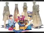  3boys 3girls archer blonde_hair blue_eyes bow brother_and_sister crown cup dress_of_heaven dual_persona emiya_kiritsugu emiya_shirou evers family fate/stay_night fate/zero fate_(series) father_and_daughter father_and_son food good_end hotpot illyasviel_von_einzbern irisviel_von_einzbern japanese_clothes kimono kotatsu marionette mother_and_daughter mother_and_son multiple_boys multiple_girls pantyhose rice_cooker saber siblings sitting string sword table thighhighs weapon 