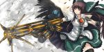  alternate_weapon arm_cannon black_hair black_wings bow breasts cape hair_bow long_hair panzer reiuji_utsuho skirt solo thighhighs touhou weapon wings 
