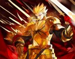  armor blonde_hair cloth earrings fate/stay_night fate_(series) gate_of_babylon gilgamesh jewelry male red_eyes short_hair starshadowmagician sword weapon 