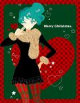  alternate_hairstyle bishoujo_senshi_sailor_moon christmas colored_eyelashes flat_color green_eyes green_hair hair_up hand_on_hip heart hips kaiou_michiru pantyhose plaid scarf short_hair skirt solo tomonori_(yuki7832) v wink 